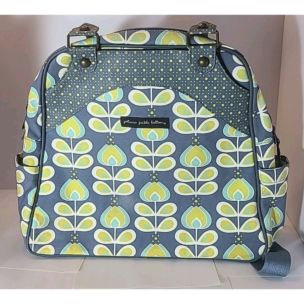 Petunia Pickle Bottom Sashay Satchel Backpack Diaper Bag Gray Blue Floral